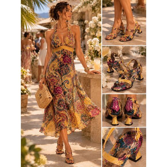 L'Artiste Shoes - Y2K Spring Step L’Artiste Multicolor Snakeskin Leather Sandals Kitten Heel EU 37